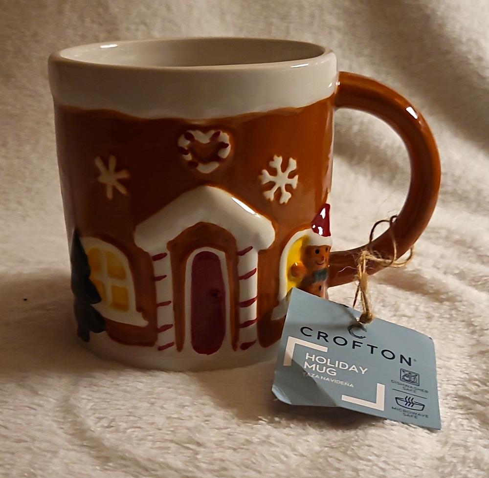 Crofton Holiday Gingerbread House Mug 3D Dolomite Ceramic Christmas Cup New